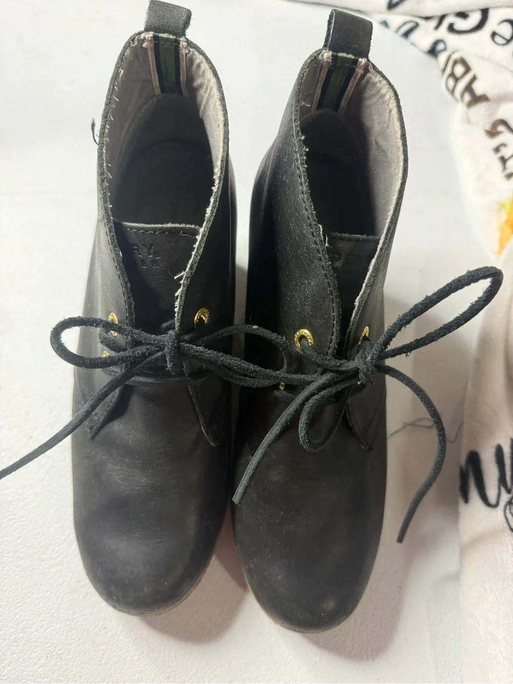 Sperry Top-Sider Black Leather Wedge Ankle Boots Lace Up Chukka Women’s Sz 9